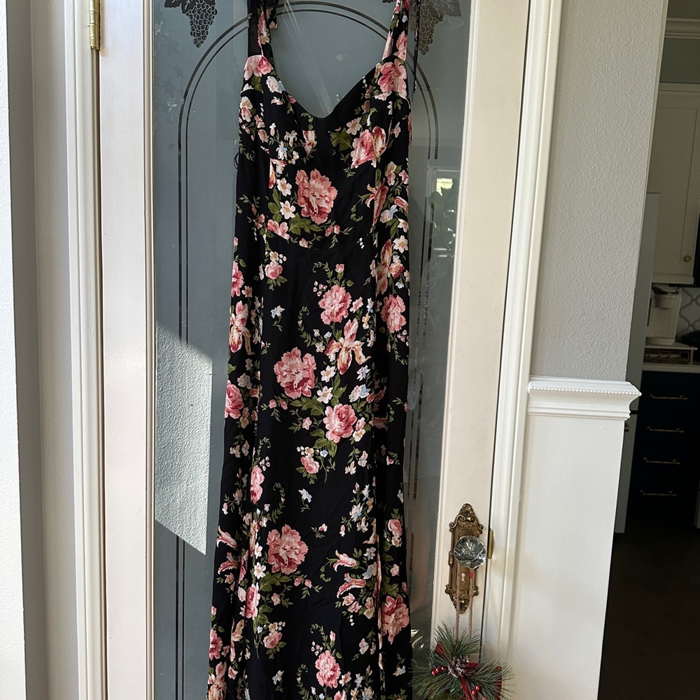 Reformation Black Floral Midi Nadira- Malia Dress - 10 - Picture 3 of 3